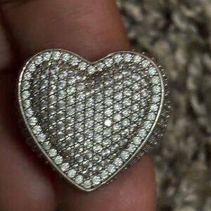 Sterling silver .925 bling diamond-like ring approx size 8 Heart love mcbling